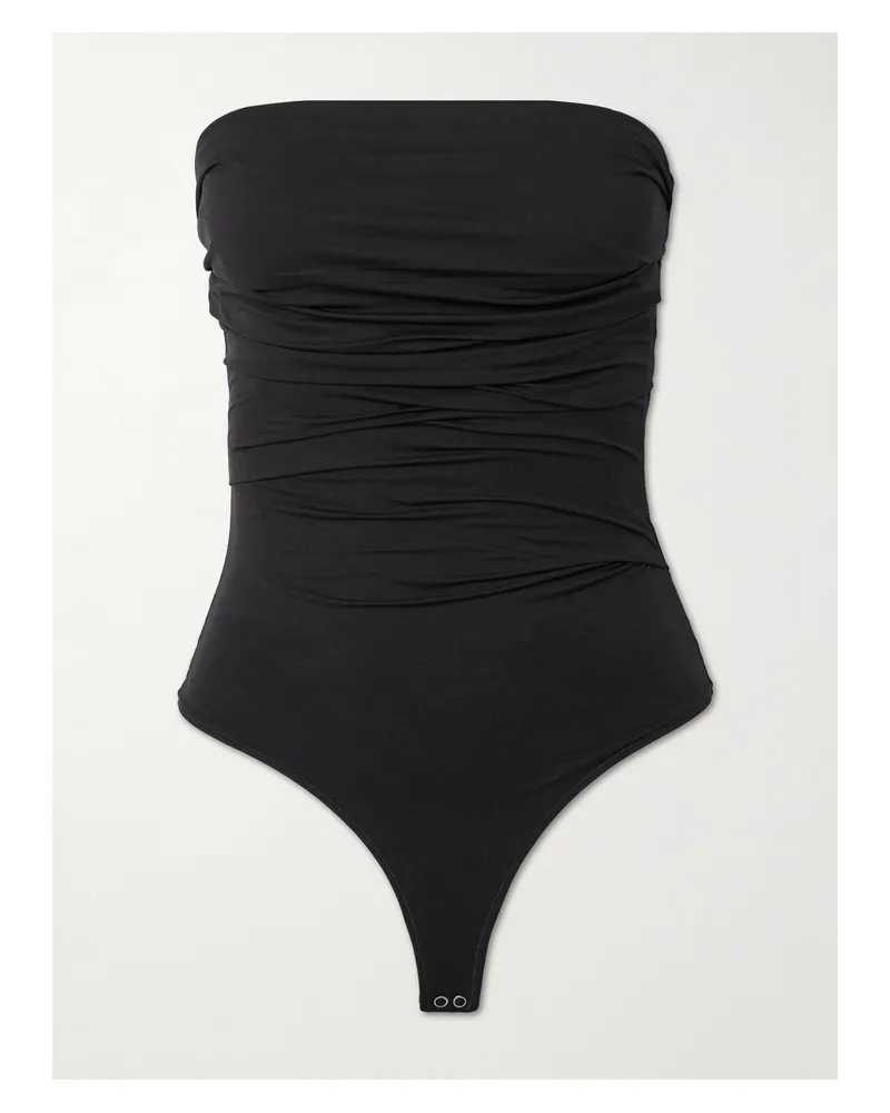 AGOLDE Gwyneth Strapless Ruched Stretch-jersey Bodysuit - Black Black