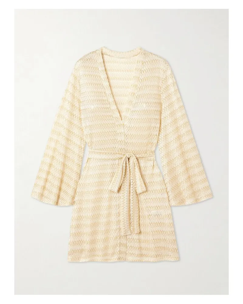 Melissa Odabash Anna Strandkleid Aus Häkelmaterial In Metallic-optik Mit Bindegürtel - Gelb Gelb