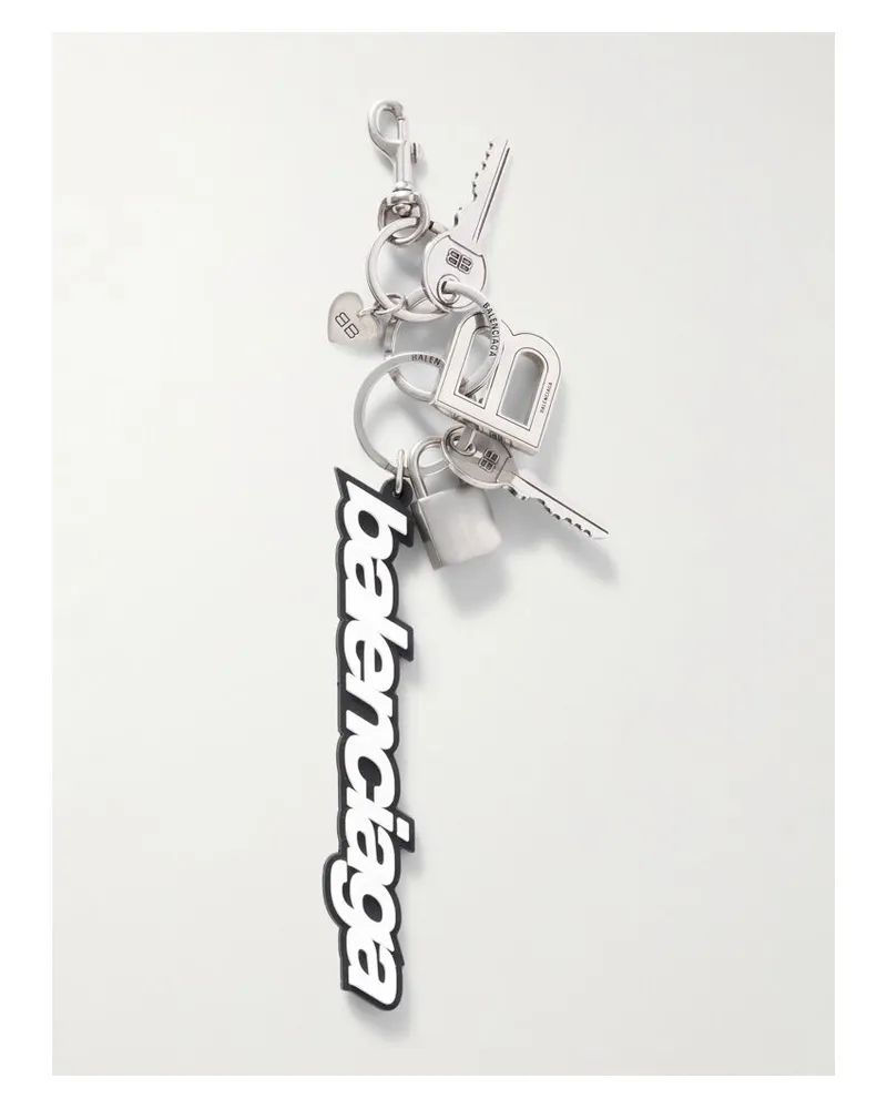 Balenciaga Paloma Schlüsselring Aus Silberfarbenem Metall Und Gummi Silber
