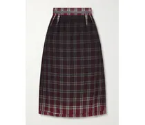 Dégradé Checked Woven Midi Skirt - Burgundy