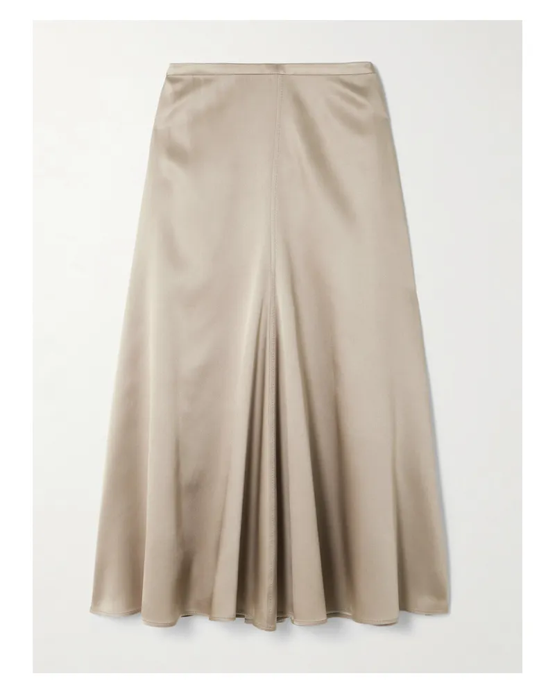 Brunello Cucinelli Gathered Silk-satin Midi Skirt - Brown Brown