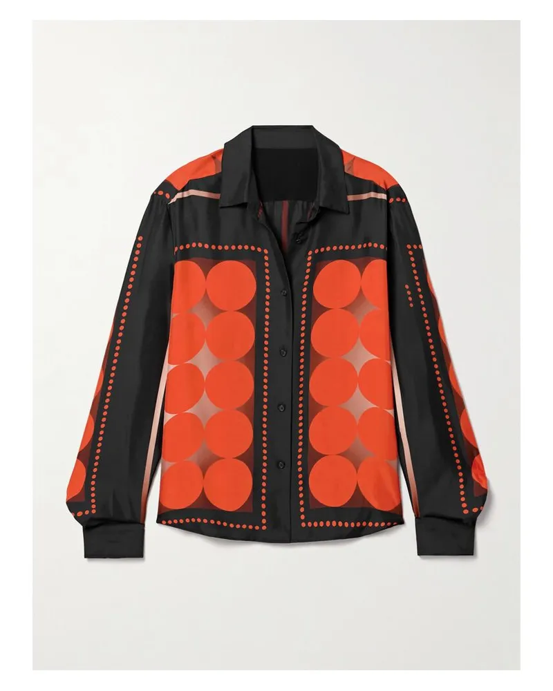 KHAITE Argo Oversized-hemd Aus Bedrucktem Seiden-twill - Schwarz Schwarz