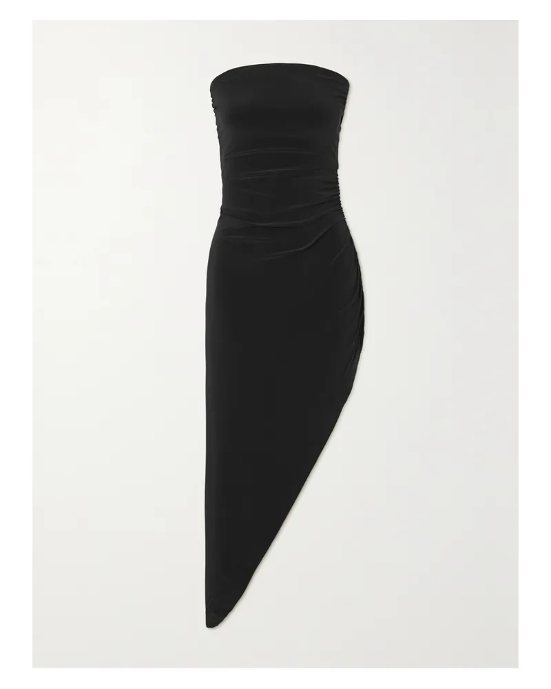 Norma Kamali Trägerloses, Asymmetrisches Kleid Aus Stretch-jersey Mit Raffungen - Schwarz Schwarz