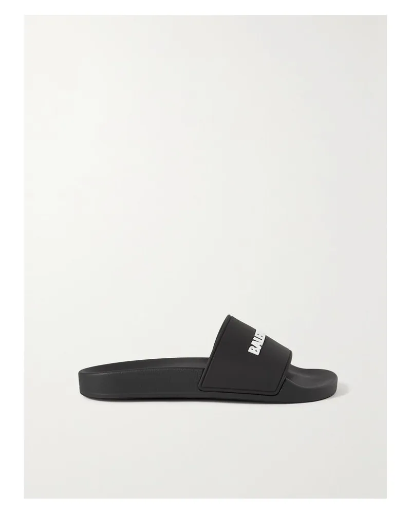 Balenciaga Piscine Pantoletten Aus Gummi Mit Logoprägung - Schwarz Schwarz