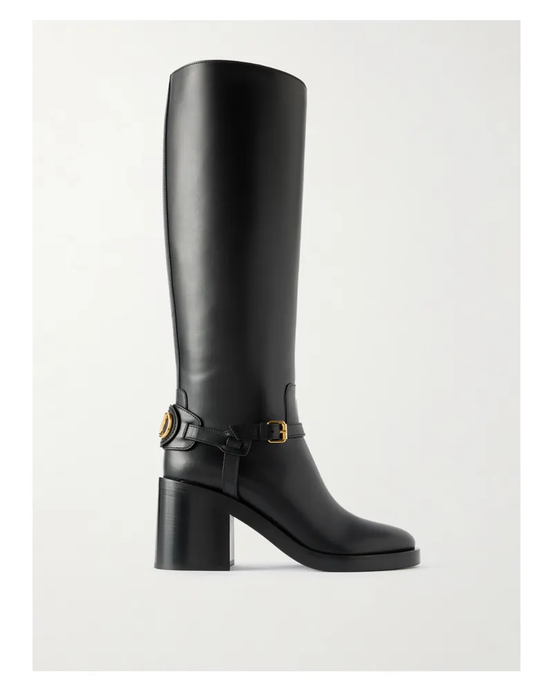 Valentino Garavani Vlogo Signature 80 Embellished Leather Knee Boots - Black Black