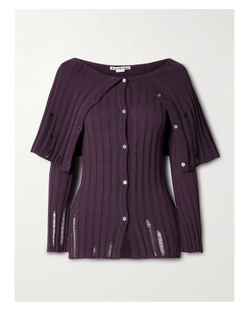 Acne Studios Cardigan Aus Einer Gerippten Biobaumwollmischung In Distressed-optik - Lila Lila