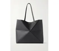 Puzzle Fold Horizontal Large Textured-leather Tote - Black