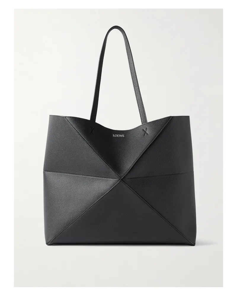 Loewe Puzzle Fold Horizontal Large Textured-leather Tote - Black Black