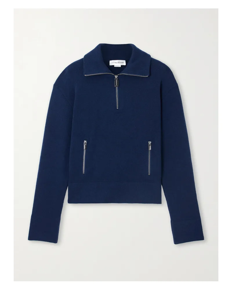 Victoria Beckham Milano Pullover Aus Einer Merinowoll-kaschmirmischung Mit Troyerkragen - Blau Blau