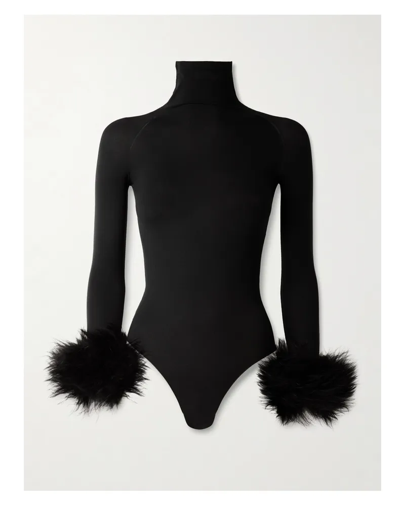 Alaïa Shearling-trimmed Stretch-jersey Turtleneck Bodysuit - Black Black