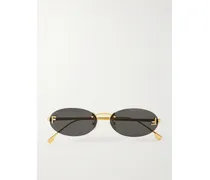 Rahmenlose, Ovale Sonnenbrille Mit Goldfarbenen Details Und Kristallen