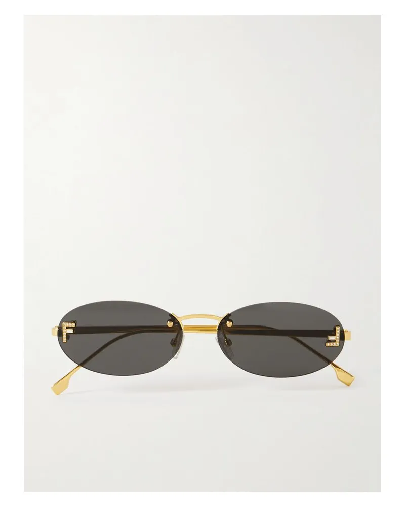 Fendi Rahmenlose, Ovale Sonnenbrille Mit Goldfarbenen Details Und Kristallen Gold