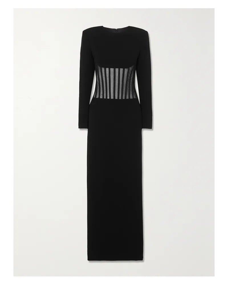 Mônot Robe Aus Crêpe Mit Mesh-einsätzen - Schwarz Schwarz