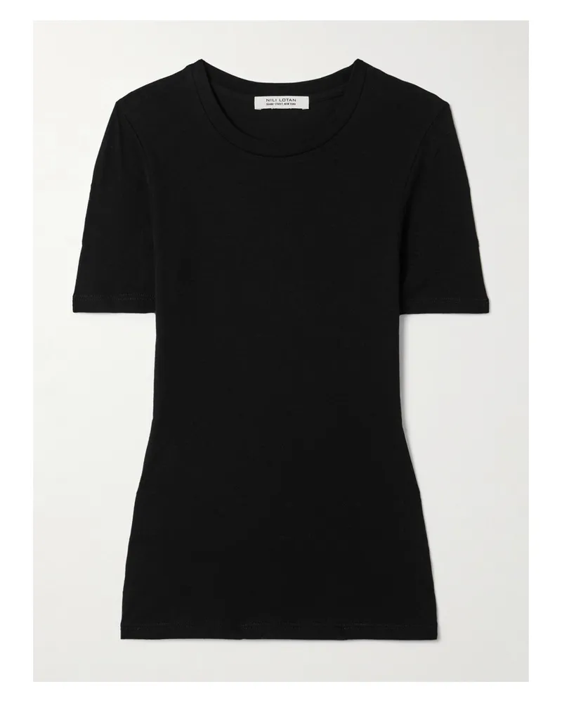 Nili Lotan Elin T-shirt Aus Einer Baumwoll-kaschmirmischung - Schwarz Schwarz