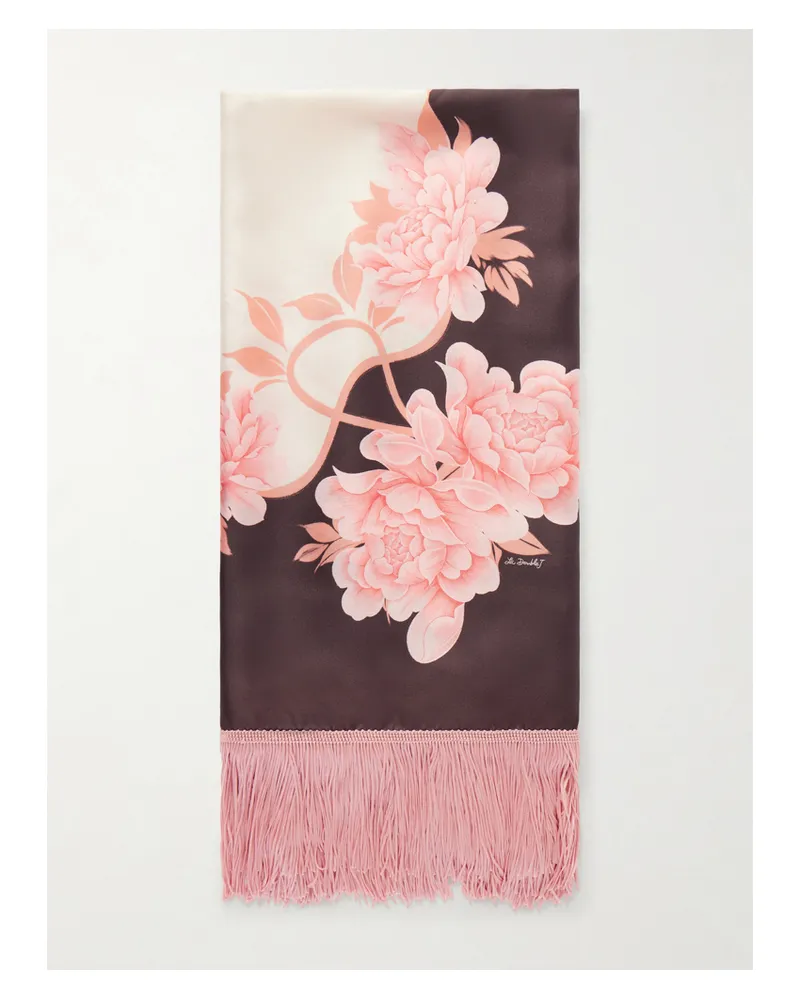 La DoubleJ Fringed Floral-print Silk-twill Scarf - Pink Pink