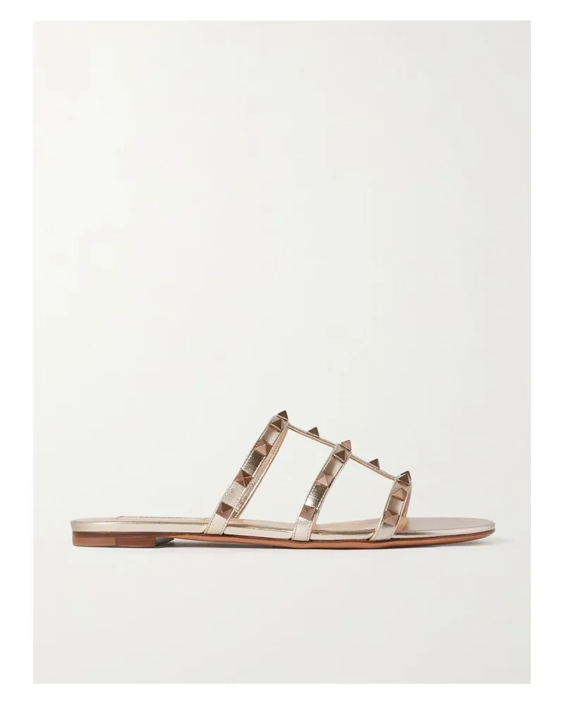Valentino Garavani Valentino Garavani Rockstud Pantoletten Aus Metallic-leder - Gold Gold