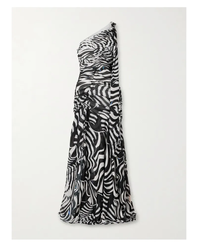Mary Katrantzou Aliyah One-shoulder Zebra-print Chiffon Maxi Dress - Black Black