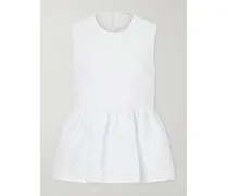 Margueritte Embroidered Cotton-blend Cloqué Peplum Top - White