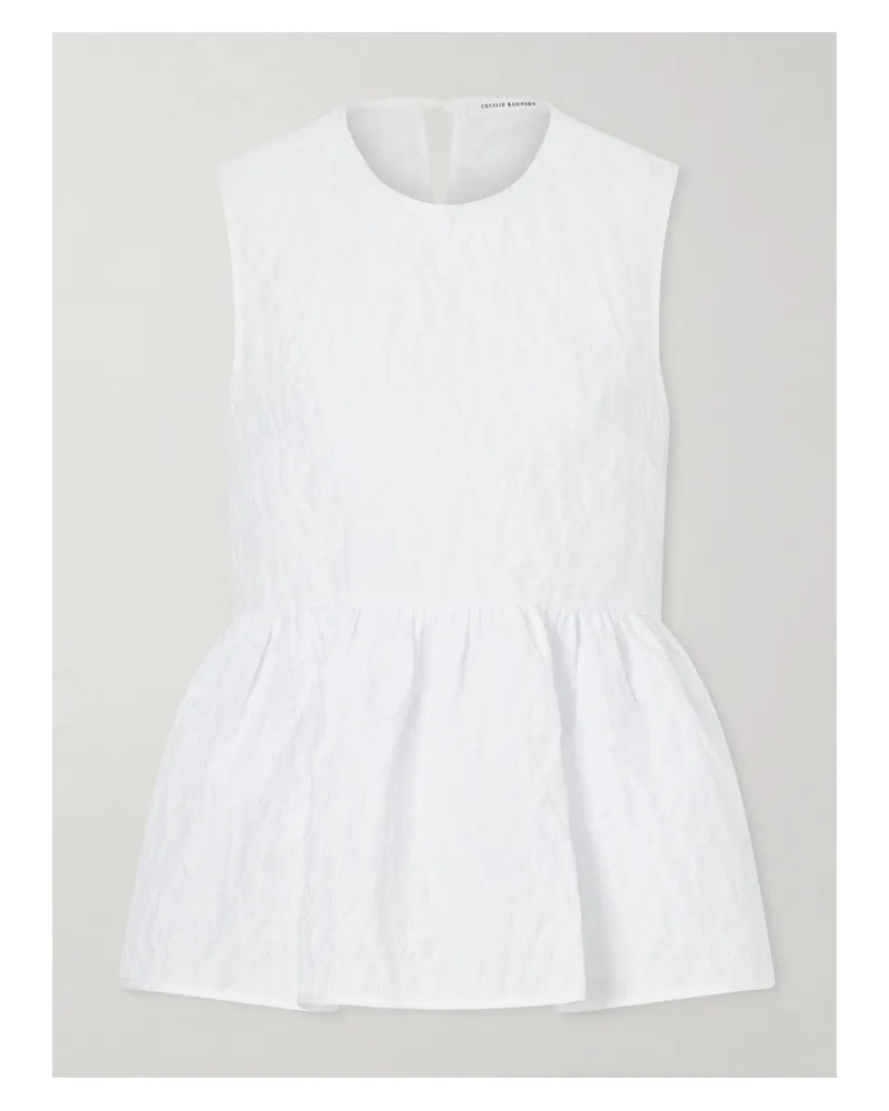 Cecilie Bahnsen Margueritte Embroidered Cotton-blend Cloqué Peplum Top - White White