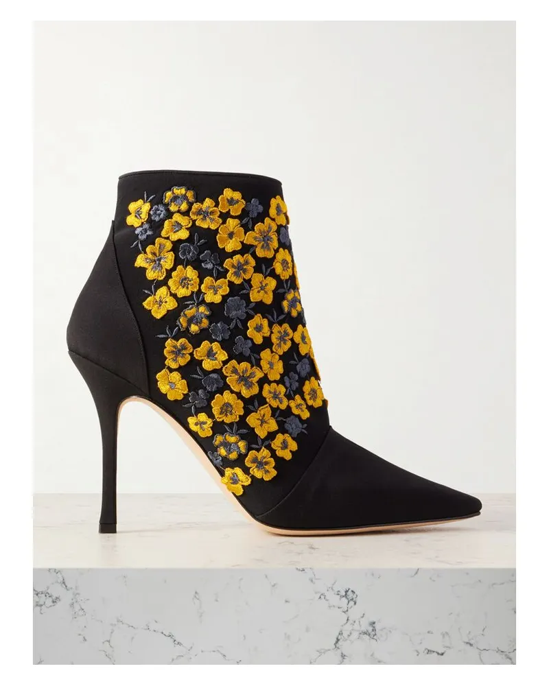 Manolo Blahnik Botiye 105 Ankle Boots Aus Crêpe De Chine Aus Seide Mit Stickereien - Gelb Gelb