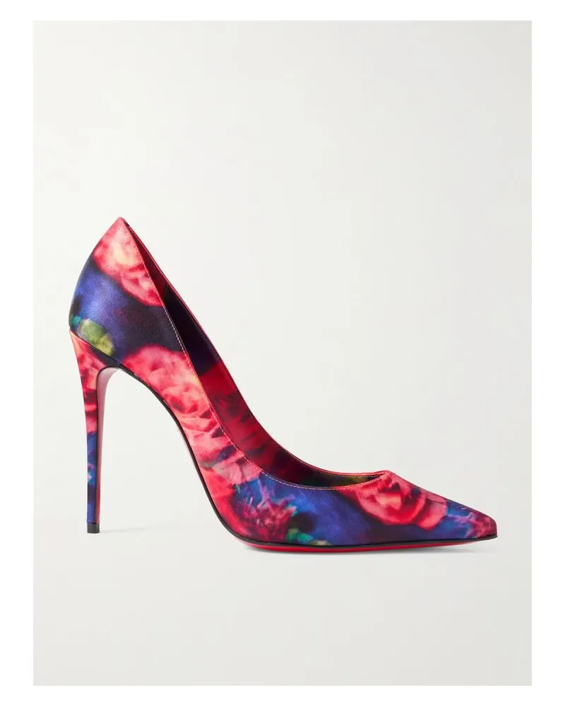 Christian Louboutin Kate 100 Pumps Aus Glänzendem Crêpe Mit Blumenprint - Pink Pink