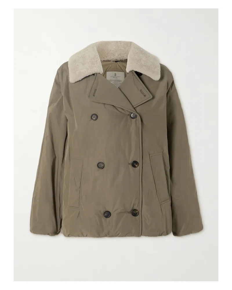 Brunello Cucinelli Doppelreihige Wattierte Jacke aus Shell Braun