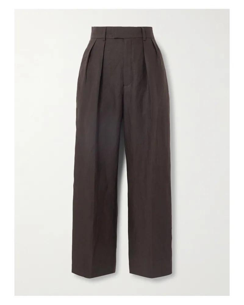 Loro Piana Rodger Pleated Linen Straight-leg Pants - Brown Brown