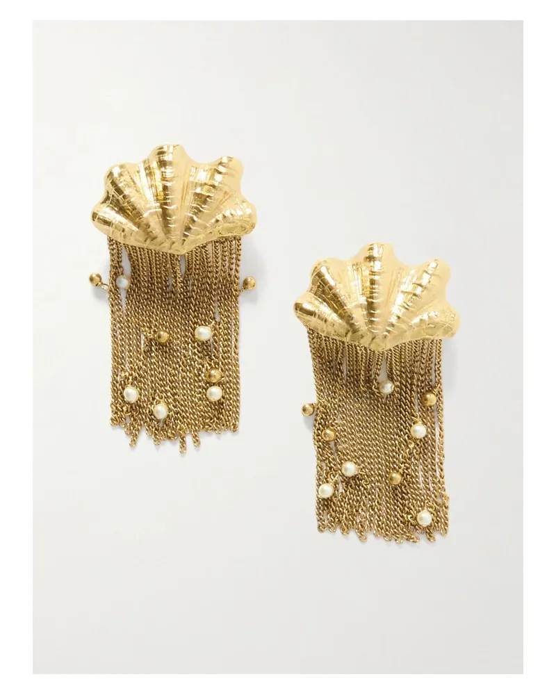 Chloé Shells Goldfarbene Ohrringe Mit Kunstperlen Und Fransen Gold