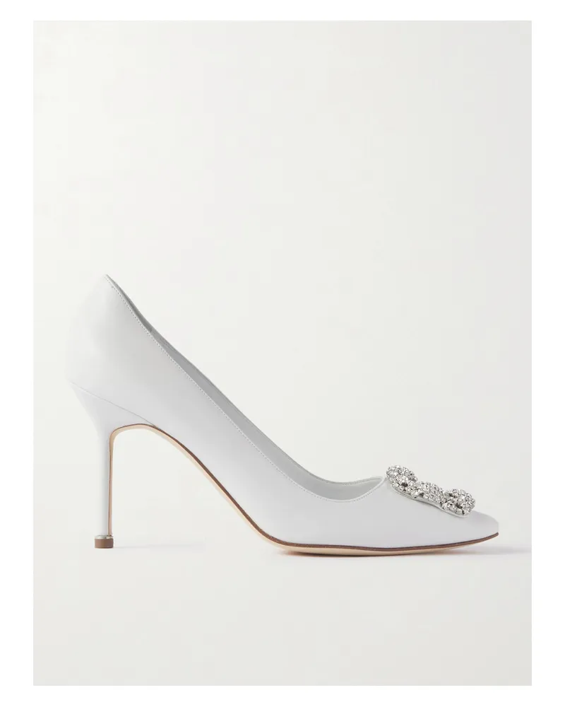 Manolo Blahnik Hangisi 90 Crystal-embellished Leather Pumps - White White