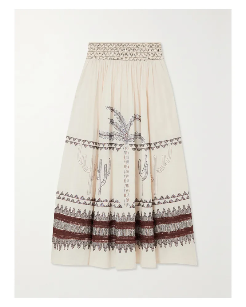 Emporio Sirenuse Nicole Maxirock Aus Voile Aus Einer Leinen-baumwollmischung Mit Stickereien - Elfenbein Elfenbein