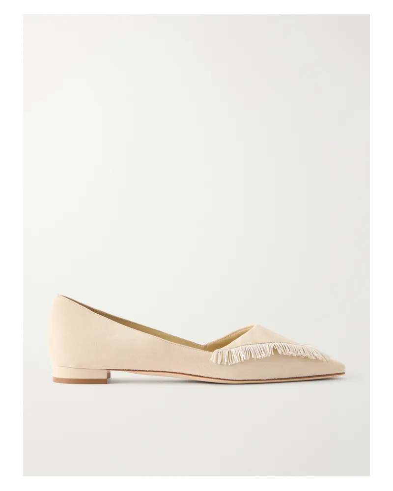 Manolo Blahnik Paletotflat Fringed Suede Ballet Flats - Neutrals Neutrals
