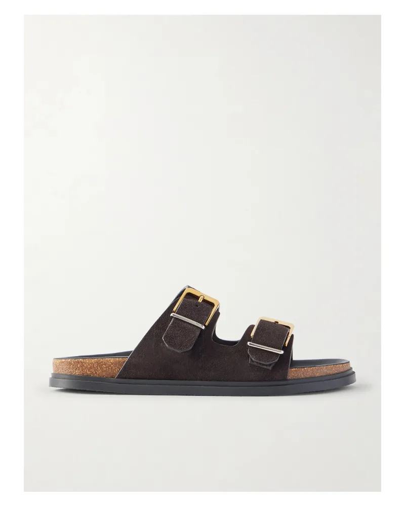 The Row Buckled Suede Slides - Brown Brown