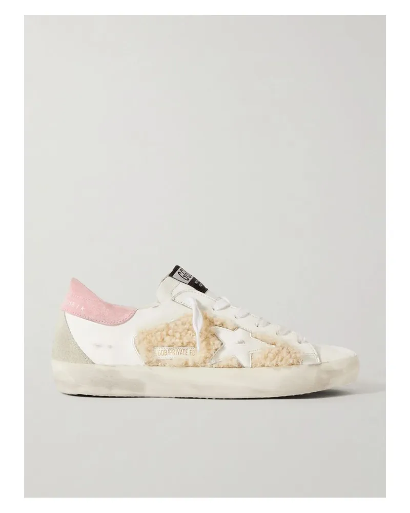 Golden Goose Superstar Sneakers Aus Leder Und Veloursleder Mit Shearling-besätzen In Distressed-optik - Weiß Weiß