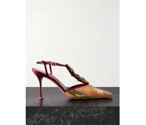 Hebes 90 Appliquéd Silk And Linen-blend Jacquard Pumps - Orange