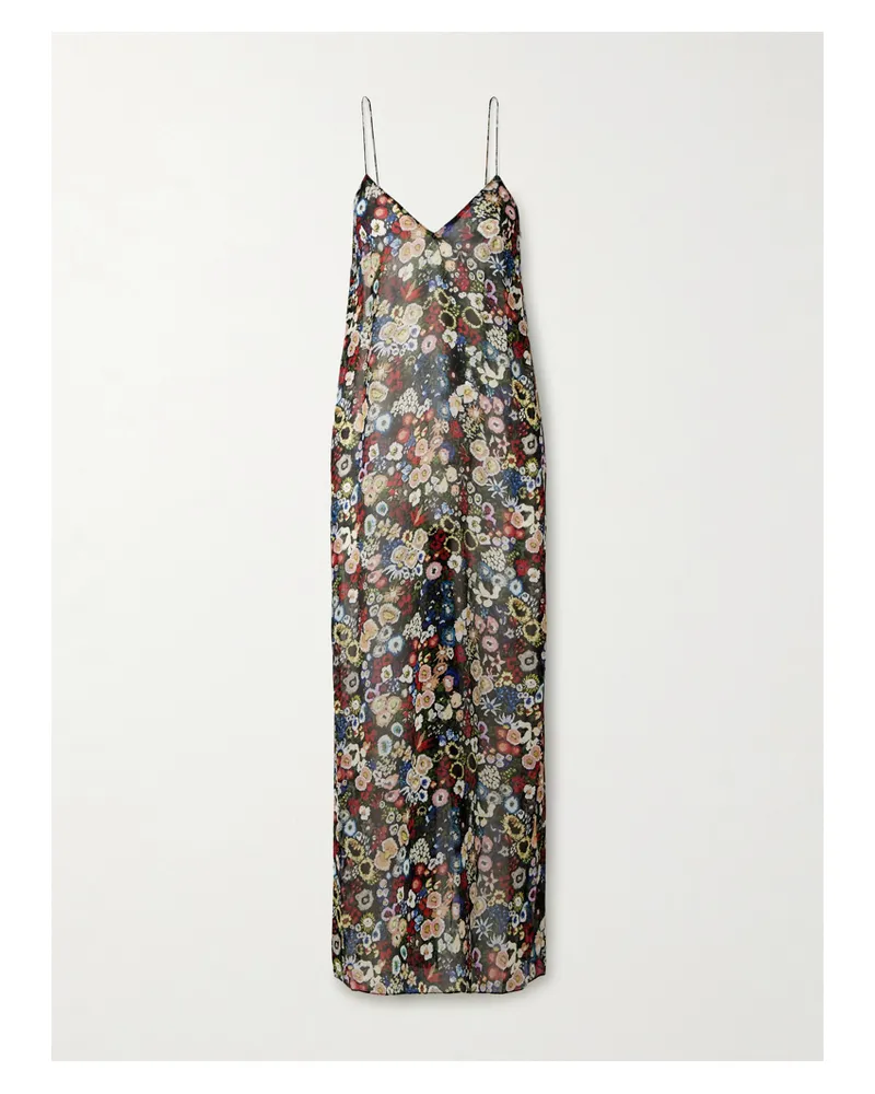 KHAITE Taja Maxikleid Aus Seidenchiffon Mit Blumenprint - Schwarz Schwarz