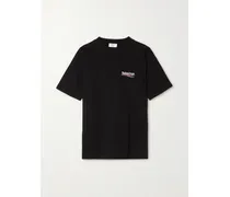 Oversized Embroidered Cotton-jersey T-shirt - Black
