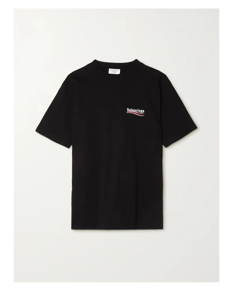 Balenciaga Oversized Embroidered Cotton-jersey T-shirt - Black Black