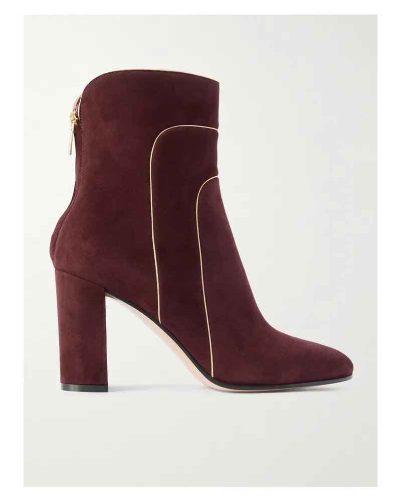 Gianvito Rossi 85 Ankle Boots Aus Veloursleder Mit Metallic-lederbesätzen - Burgunder Burgunder