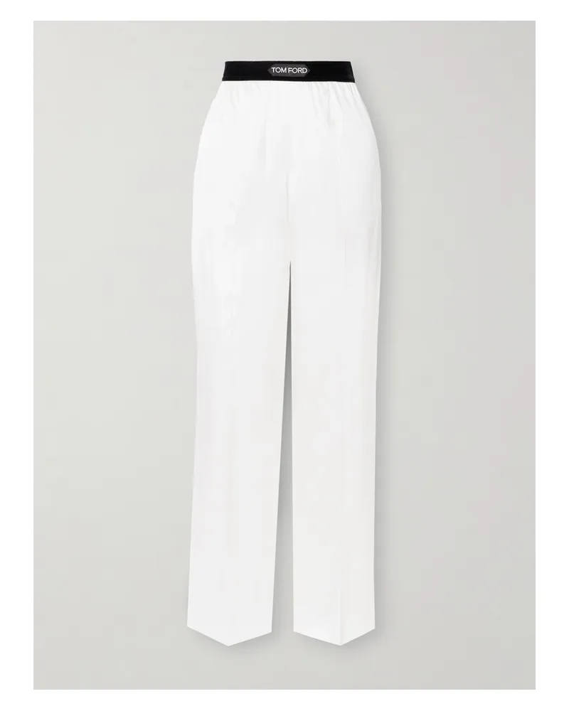 Tom Ford Hose Mit Weitem Bein Aus Satin Aus Stretch-seide Mit Jacquard-besatz - Weiß Weiß