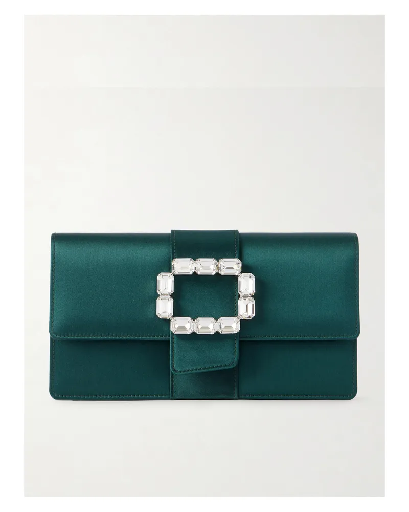 Manolo Blahnik Maycapjou Crystal-embellished Satin Clutch - Green Green
