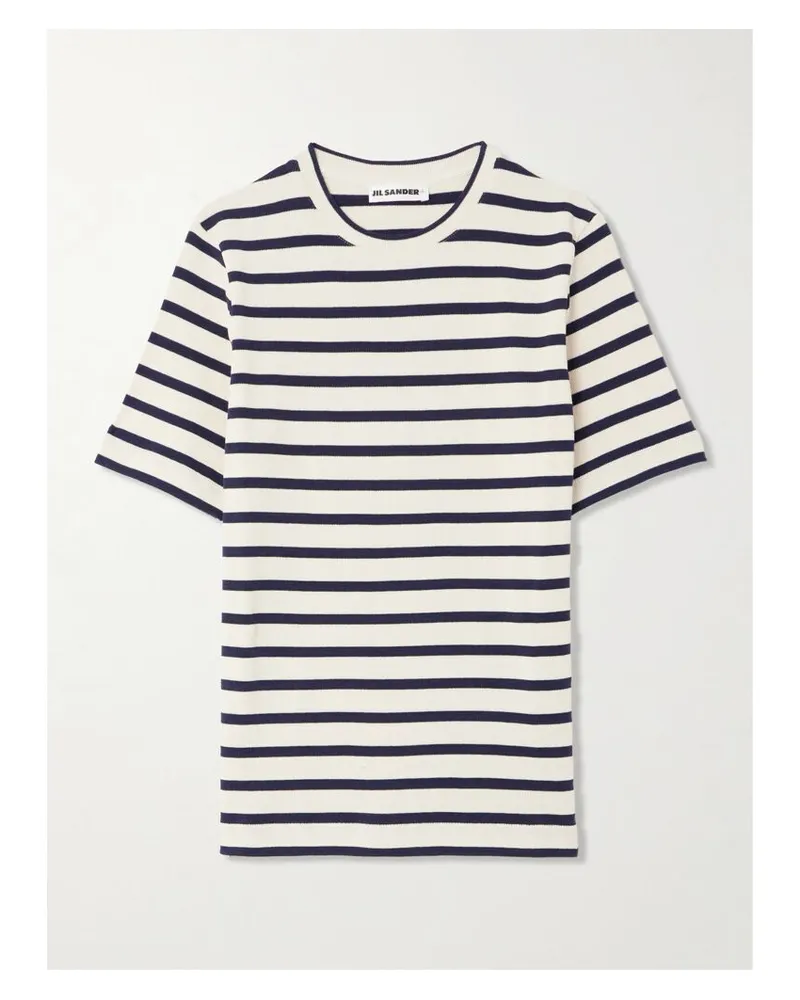 Jil Sander T-shirt Aus Strick Aus Gestreifter Baumwolle - Creme Creme