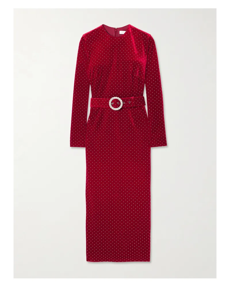 Borgo De Nor Kiara Midikleid Aus Stretch-samt Mit Gürtel Und Kristallen - Rot Rot