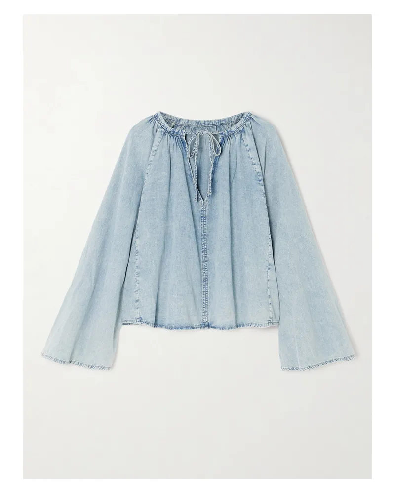 Frame Denim Bluse aus Chambray aus einer Baumwoll-leinenmischung Blau