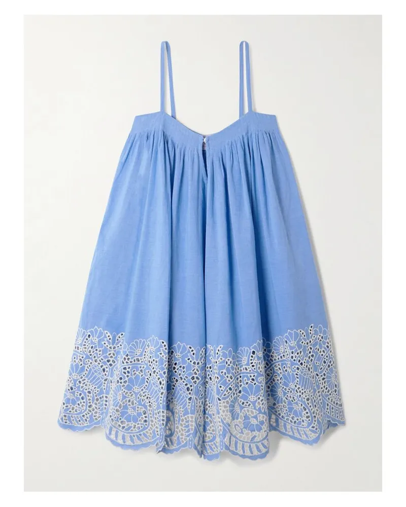 Thierry Colson Zenobia Minikleid Aus Einer Leinen-baumwollmischung Mit Lochstickerei Und Falten - Blau Blau