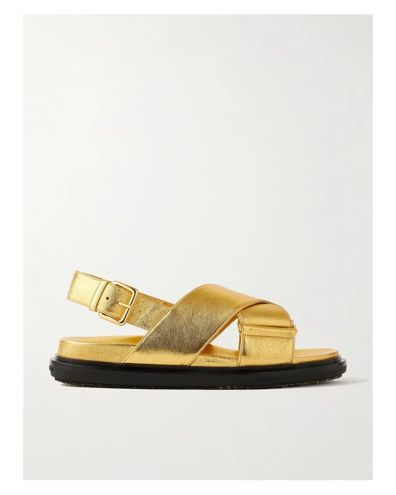 Marni Fussbett Slingback-sandalen Aus Metallic-leder - Gold Gold