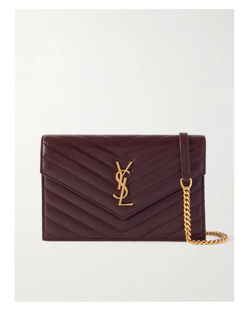 Saint Laurent Cassandre Envelope Mini Matelassé Leather Shoulder Bag - Burgundy Burgundy