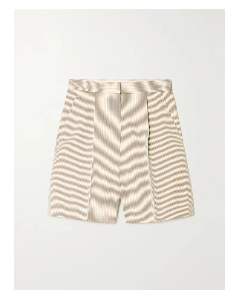 Max Mara Zampino Gestreifte Shorts Aus Einer Baumwoll-seidenmischung Mit Falten - Braun Braun
