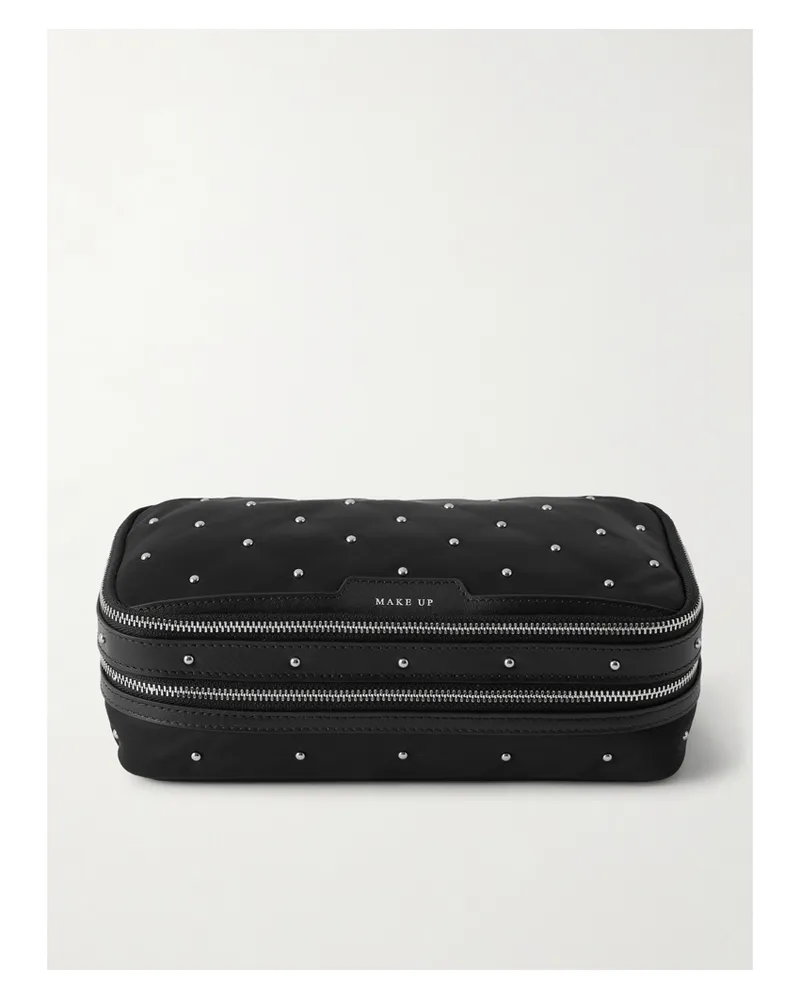 Anya Hindmarch Große Kosmetiktasche Aus Recyceltem Satin Mit Nieten Und Lederbesätzen - Schwarz Schwarz