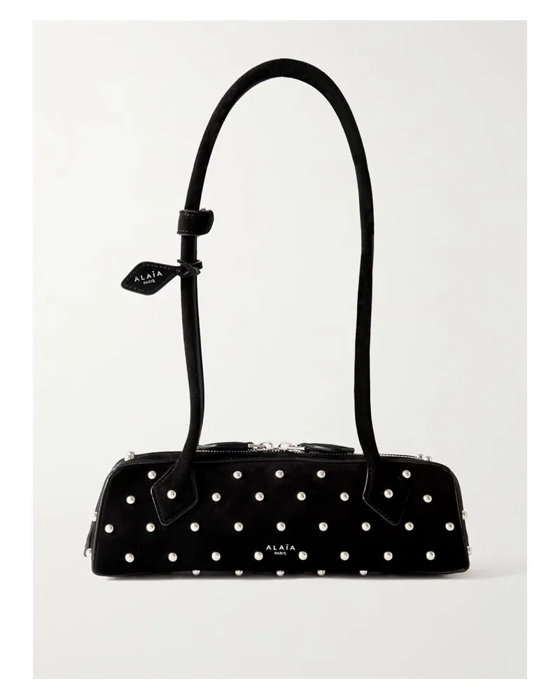Alaïa Le Teckel Kleine Schultertasche Aus Veloursleder Mit Nieten Und Lederbesätzen - Schwarz Schwarz