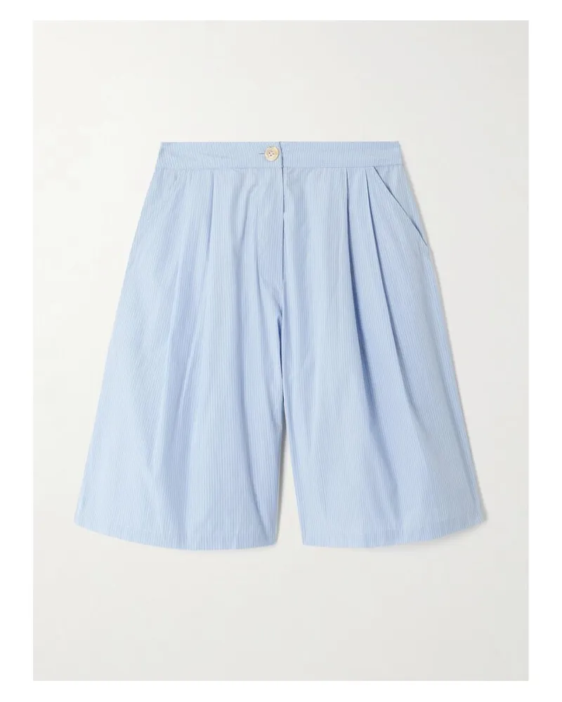 Thierry Colson Shorts Aus Baumwollpopeline Mit Falten - Blau Blau